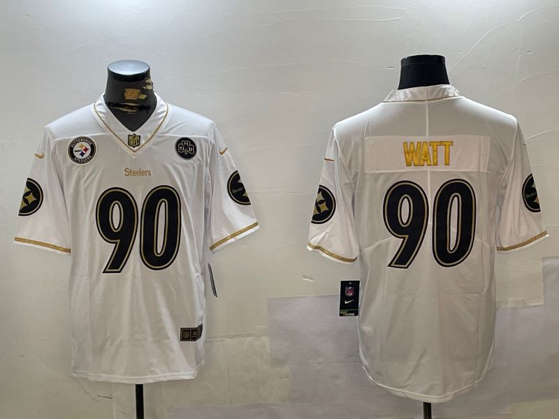 Men Pittsburgh Steelers #90 Watt White Gold 2024 Nike Limited NFL Jersey style 1230->pittsburgh steelers->NFL Jersey